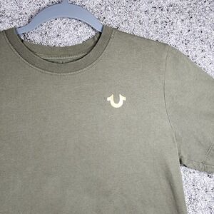 True Religion T-Shirt Womens L Olive Green World Tour Buddha Graphic Excellent